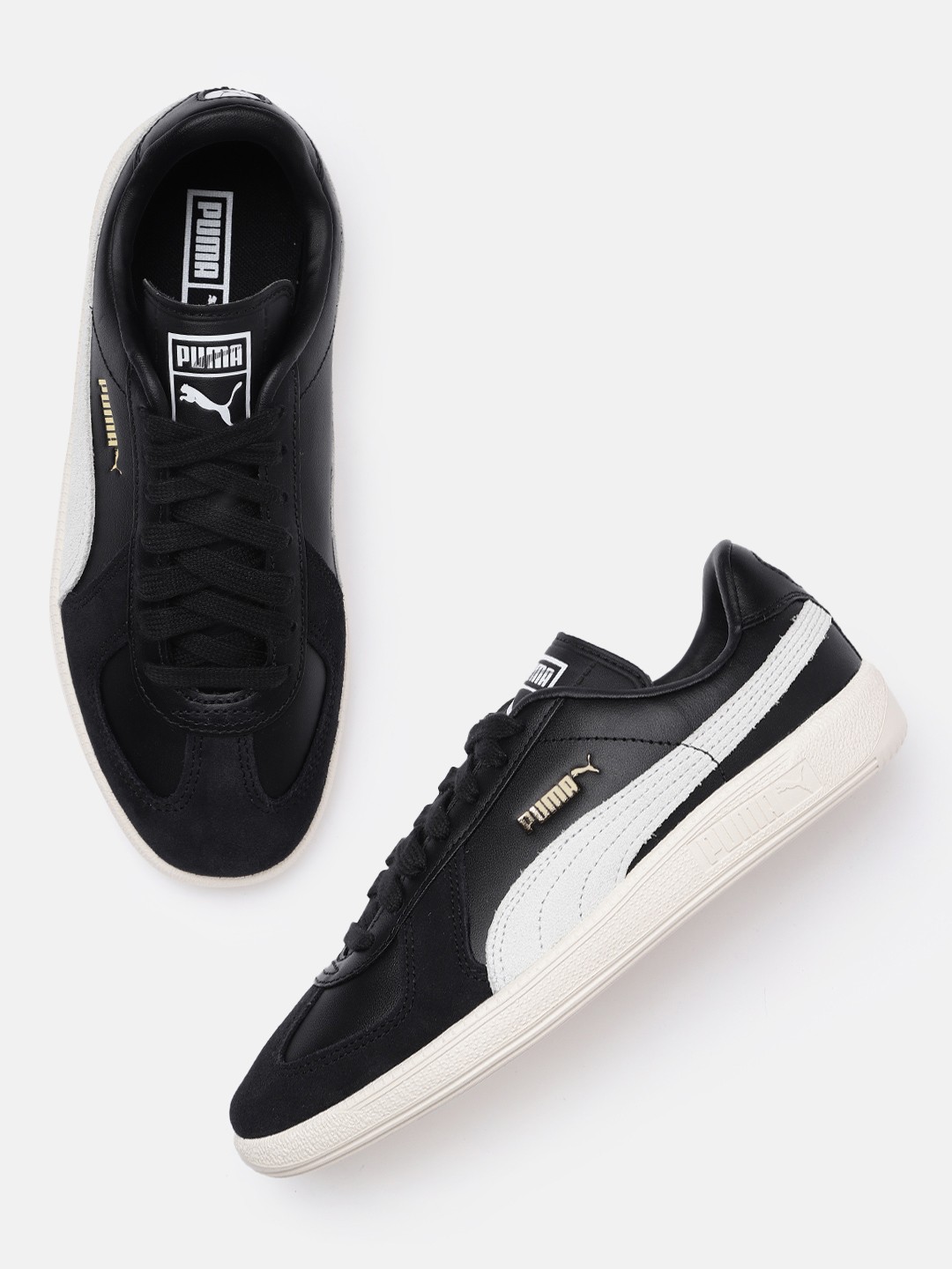 

Puma Unisex Black Solid Leather Regular Army Trainer Sneakers