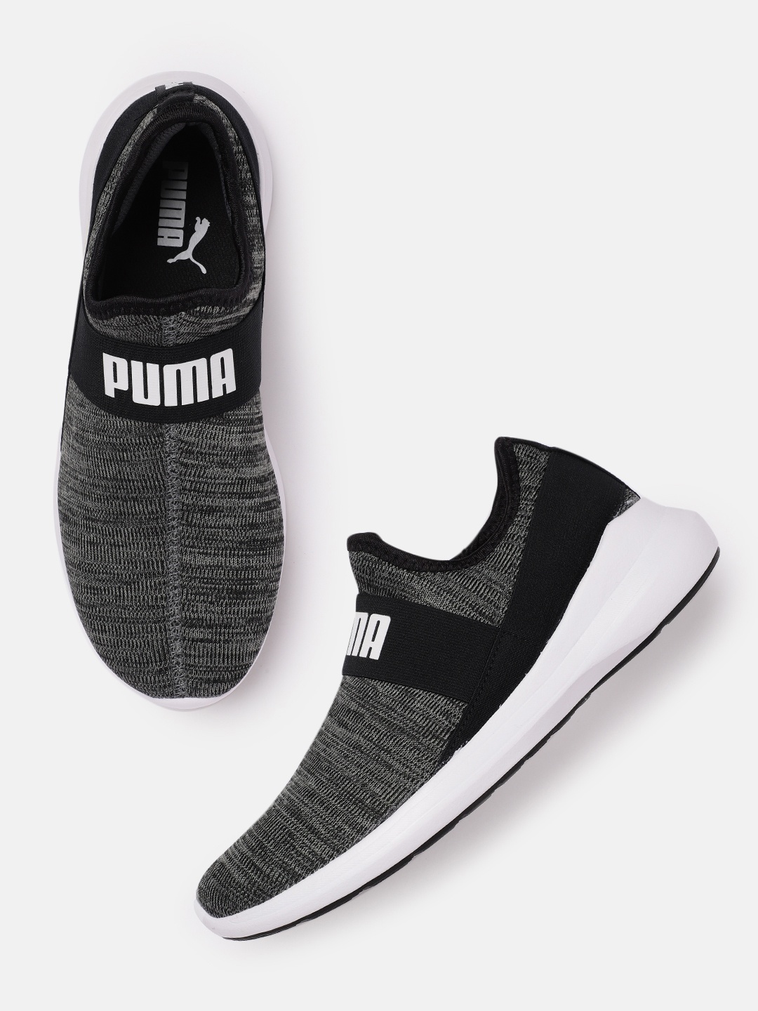 

Puma Men Grey Melange Solid Regular Pacer v2 Slip-On Sneakers with Brand Logo Strap Detail
