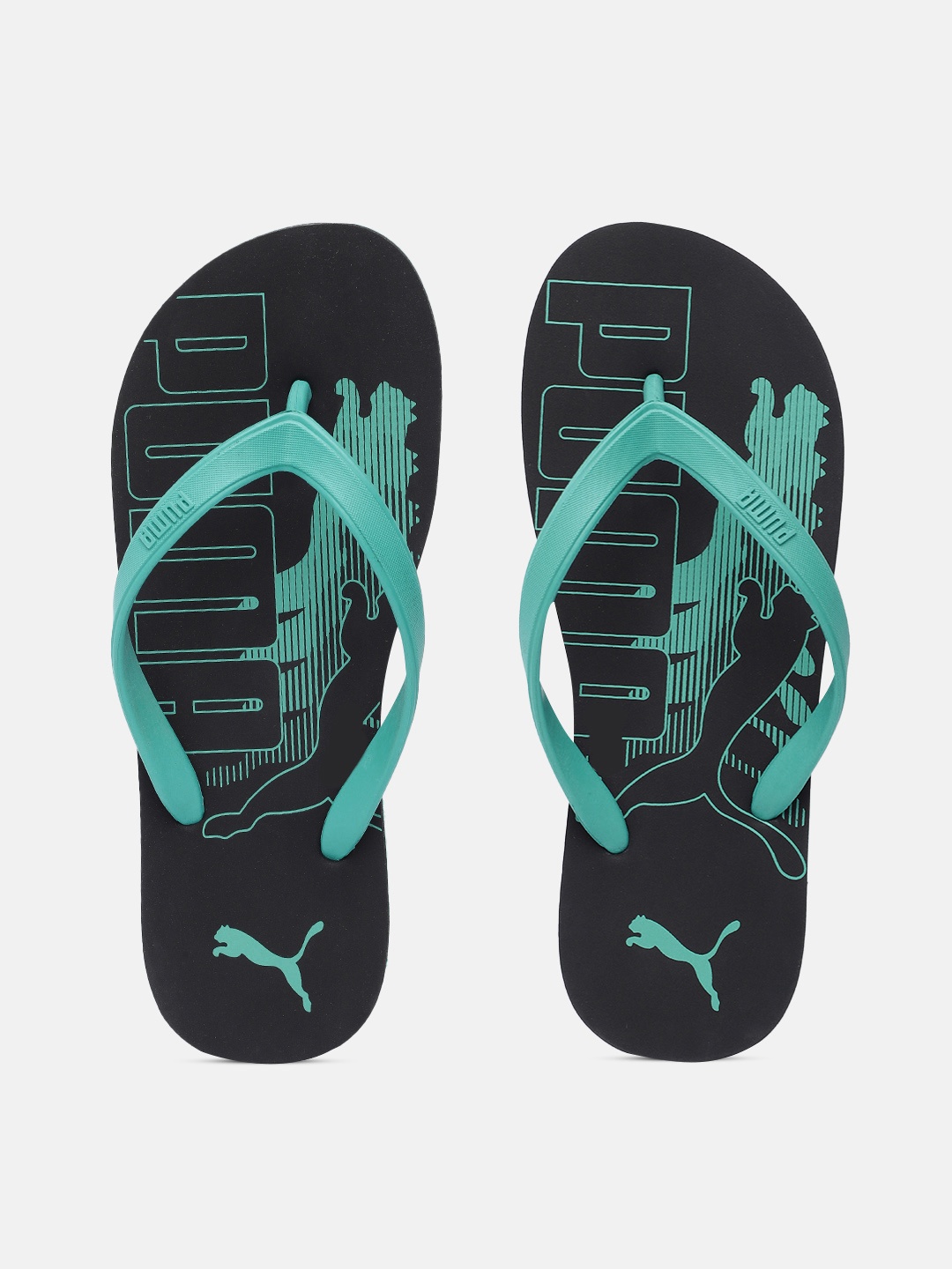 

Puma Men Black & Blue Brand Logo Print Leon Thong Flip-Flops