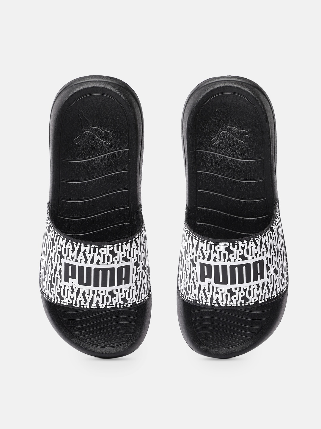 

Puma Unisex Black & White Printed Popcat 20 Sliders