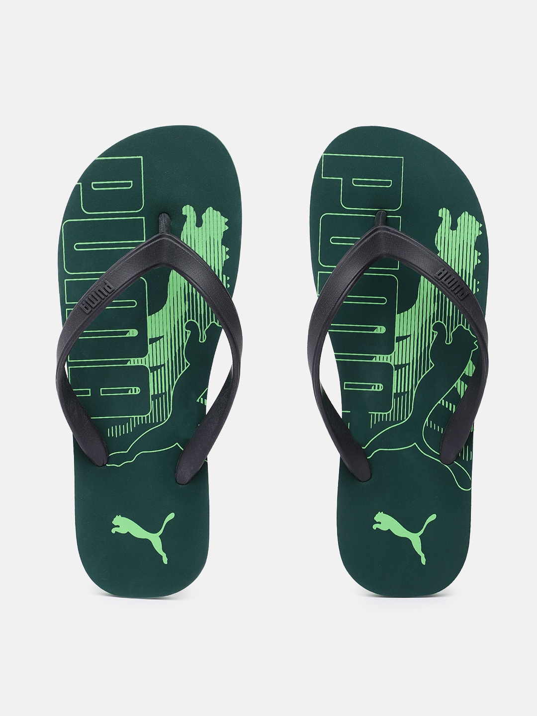 

Puma Men Green Brand Logo Print Leon Thong Flip-Flops