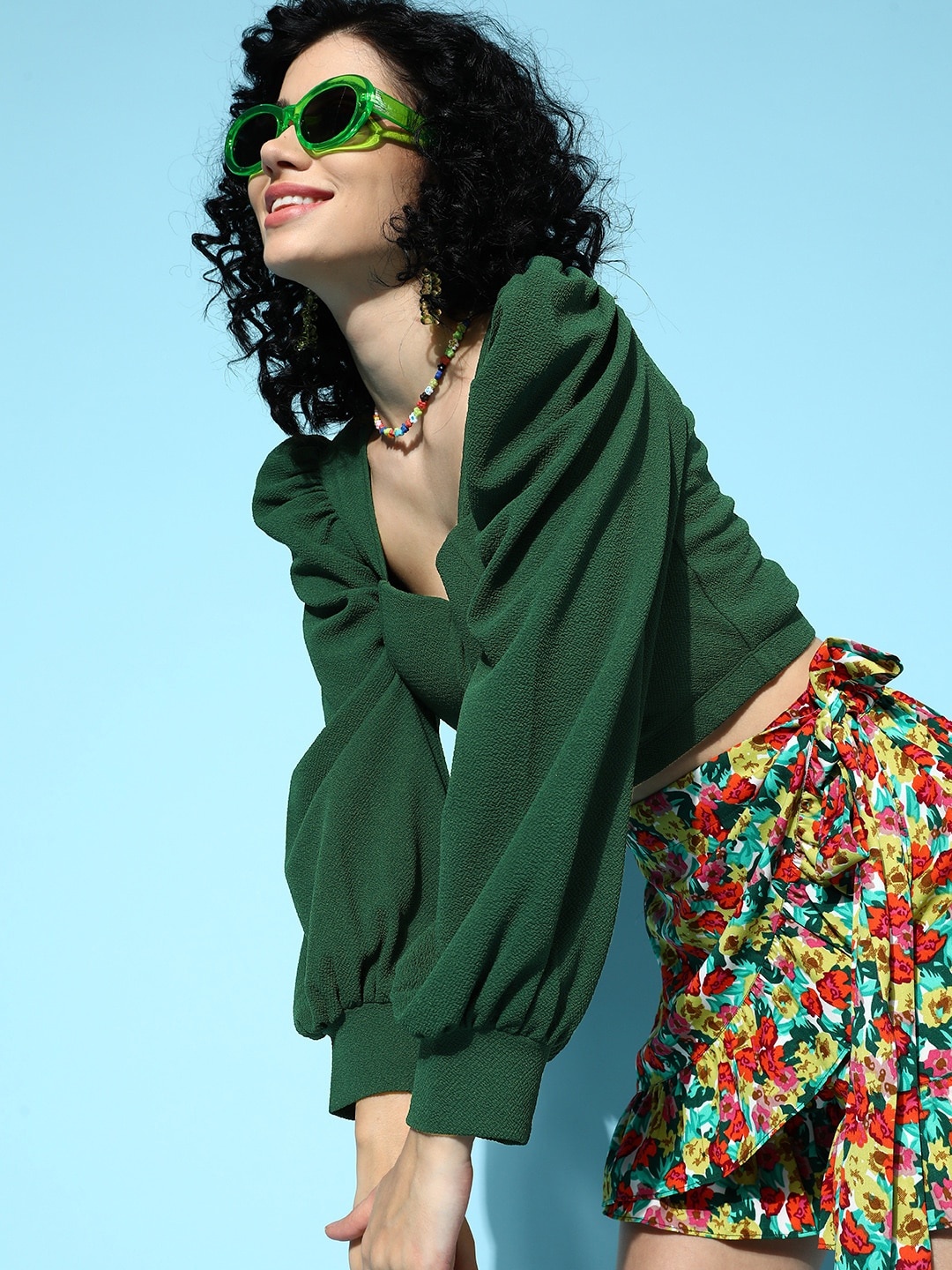 

Berrylush Green Solid Resort Wear Top