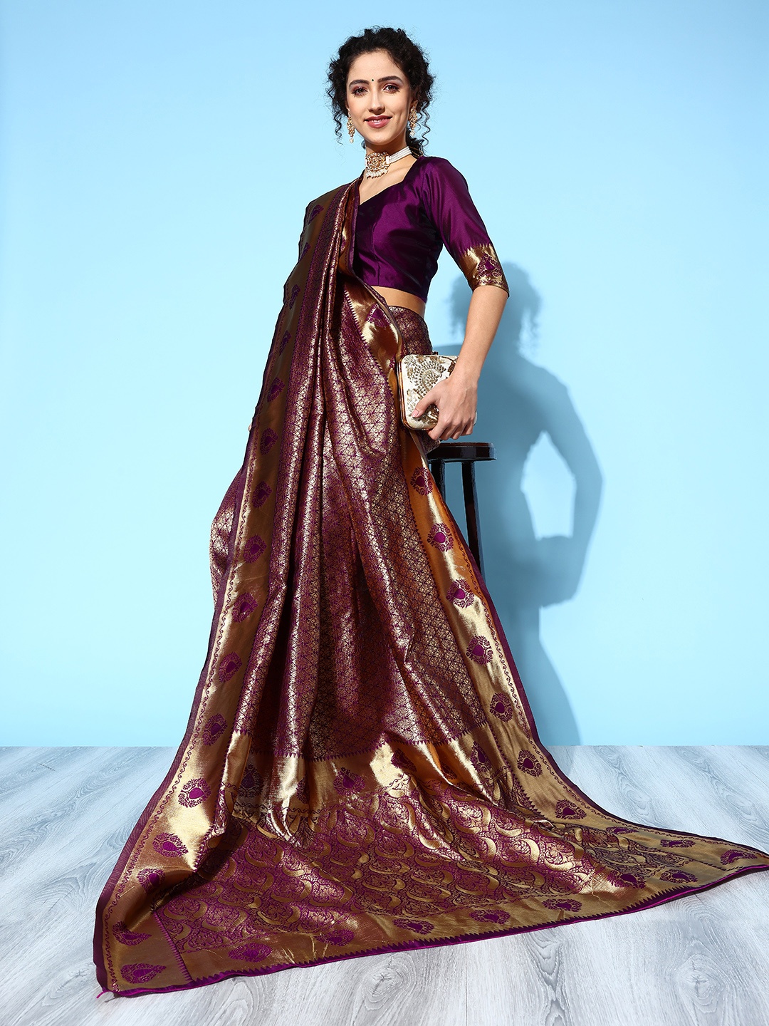 

Saree mall Ethnic Motifs Saree with Woven Design Border, Burgundy