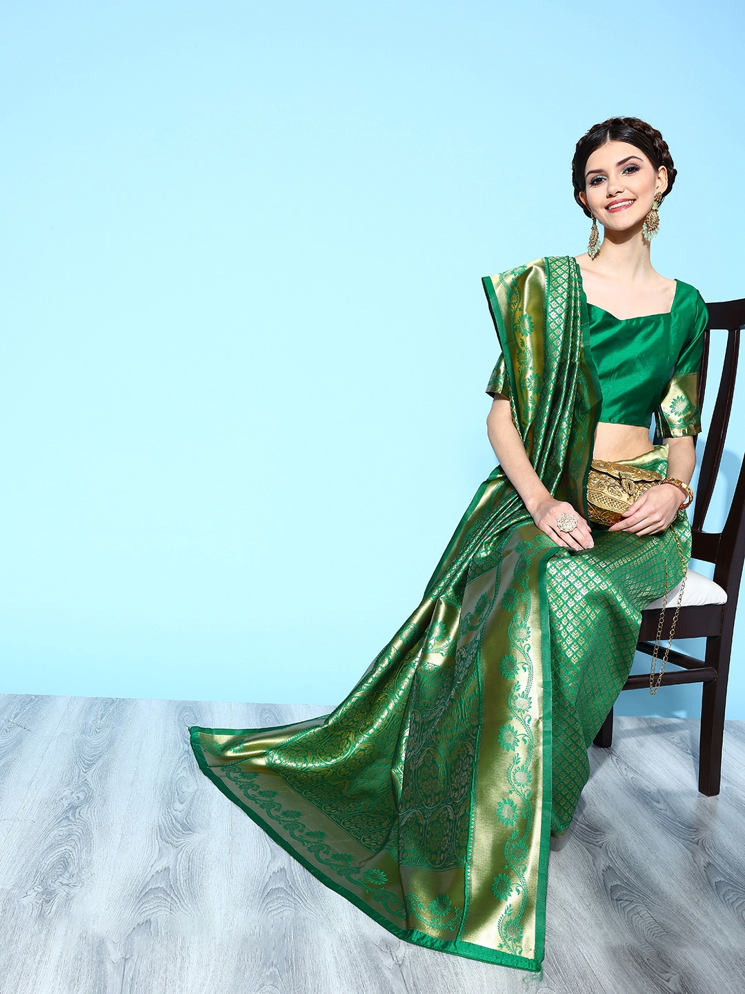 

Saree mall Ethnic Motifs Saree with Woven Design Border, Green
