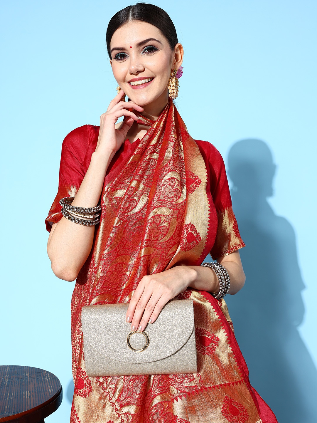 

Saree mall Ethnic Motifs Saree with Woven Design Border, Red