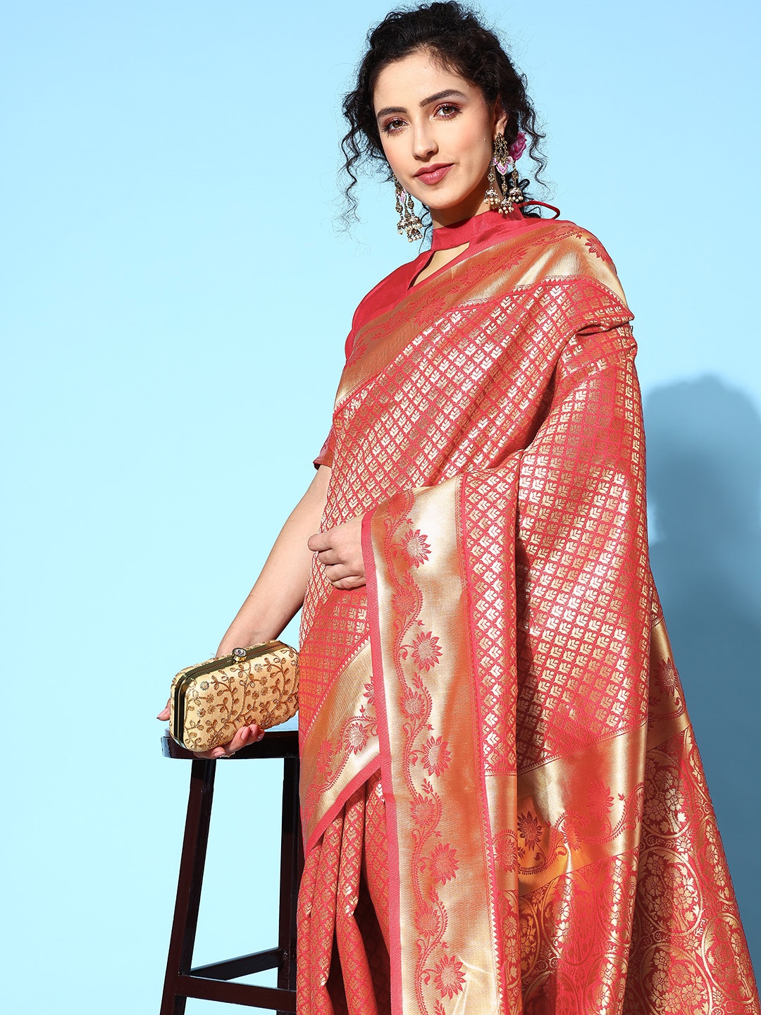 

Saree mall Ethnic Motifs Saree with Woven Design Border, Red