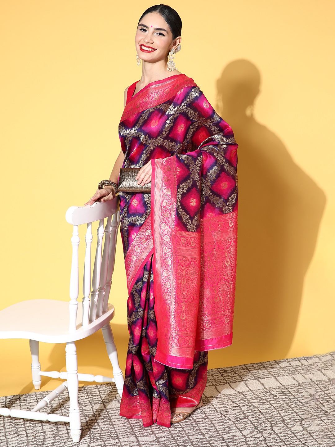 

Saree mall Ethnic Motifs Saree with Woven Design Border, Purple