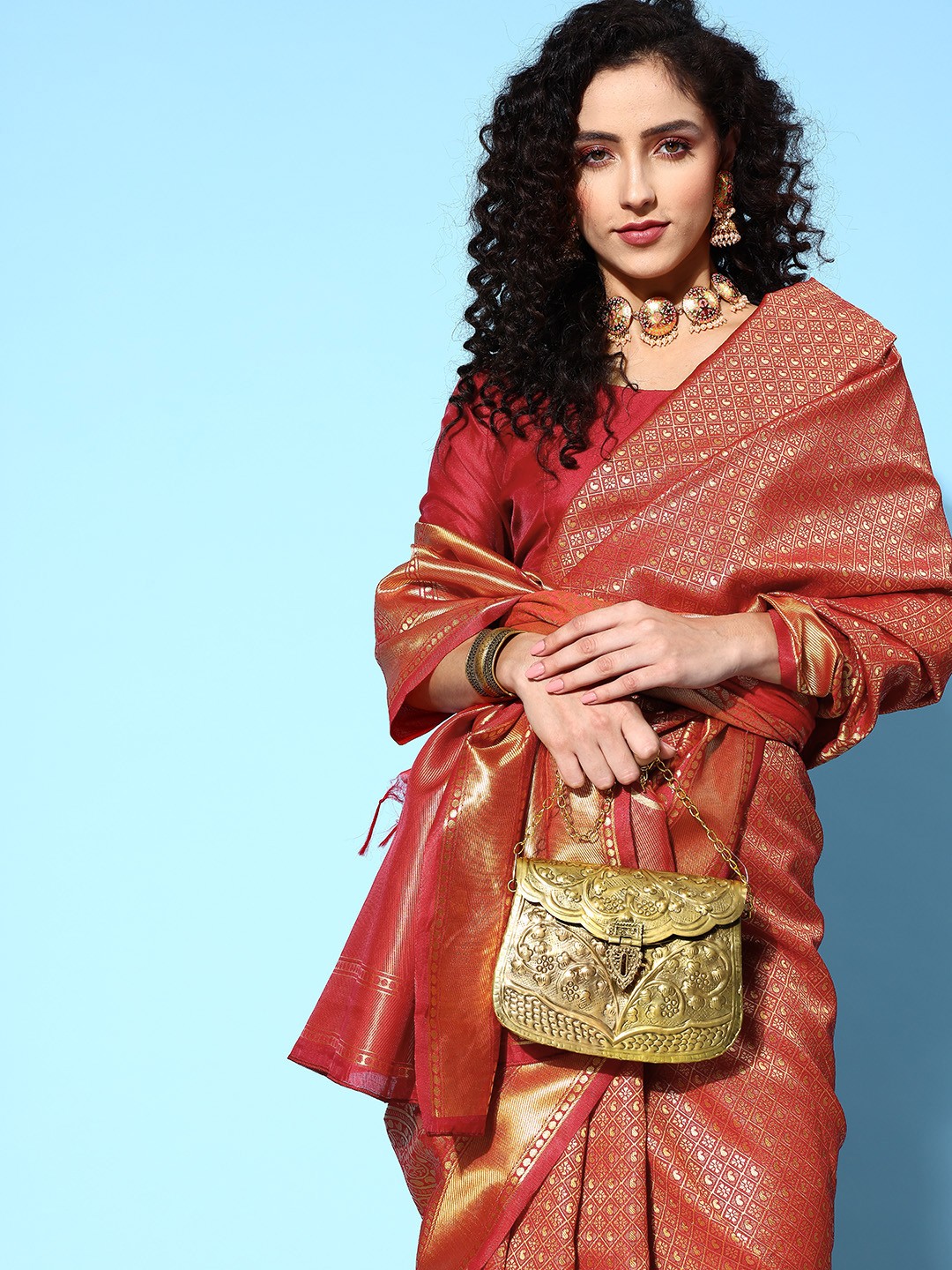 

Saree mall Ethnic Motifs Saree with Woven Design border, Maroon