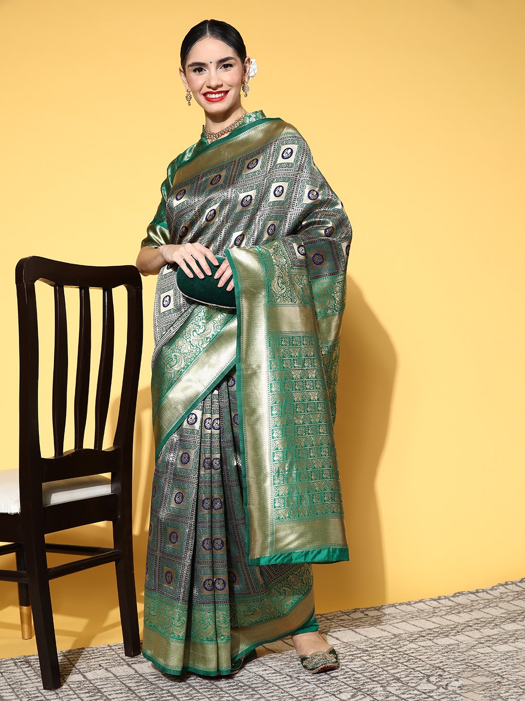 

Saree mall Ethnic Motifs Saree with Woven Design Border, Green