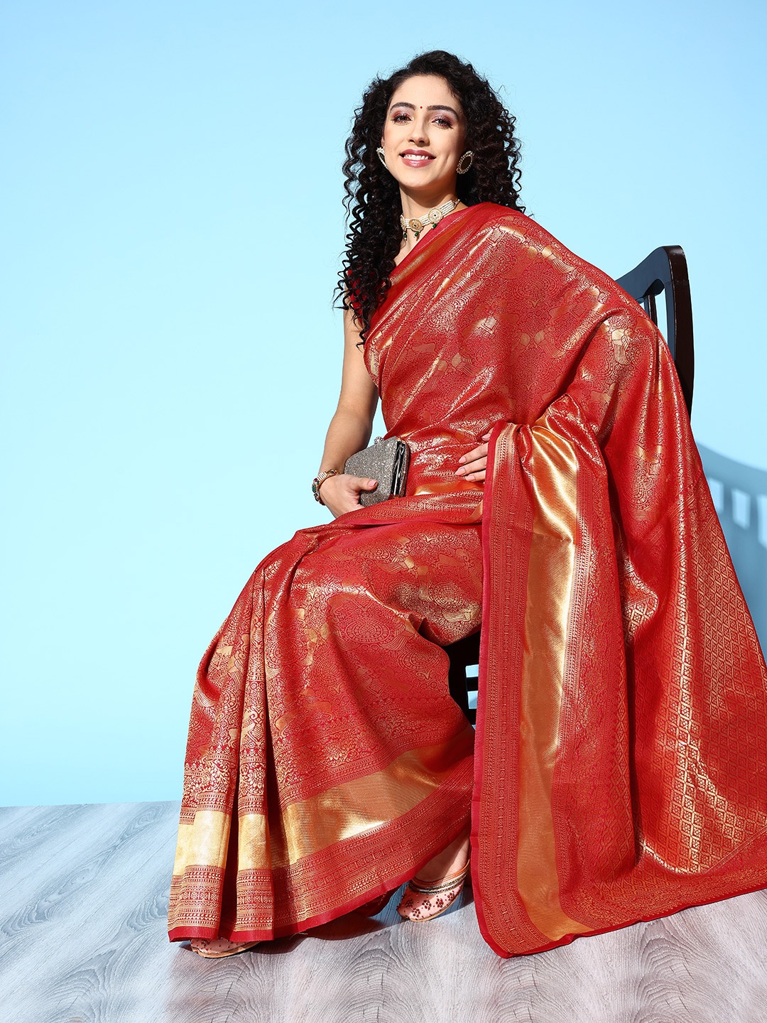 

Saree mall Ethnic Motifs Saree with Woven Design Border, Maroon