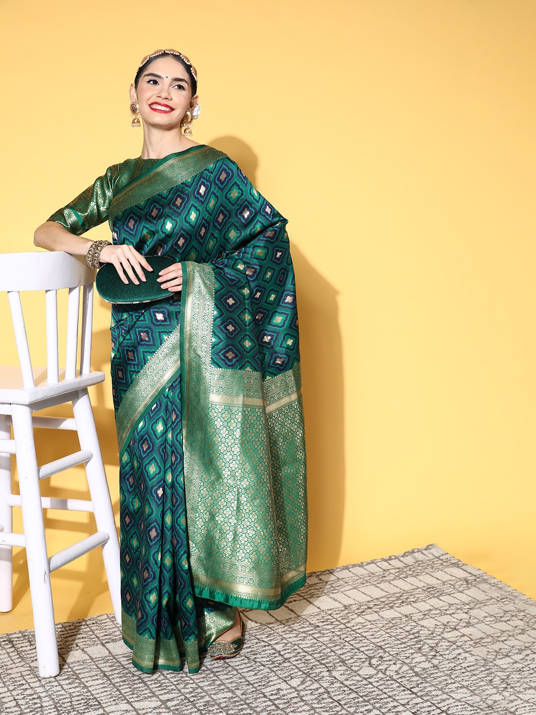 

Saree mall Ethnic Motifs Saree with Woven Design Border, Green