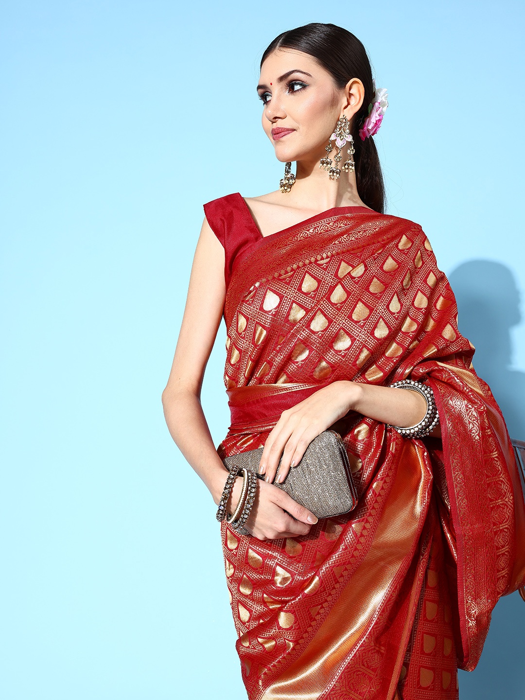 

Saree mall Ethnic Motifs Saree with Woven Design Border, Maroon