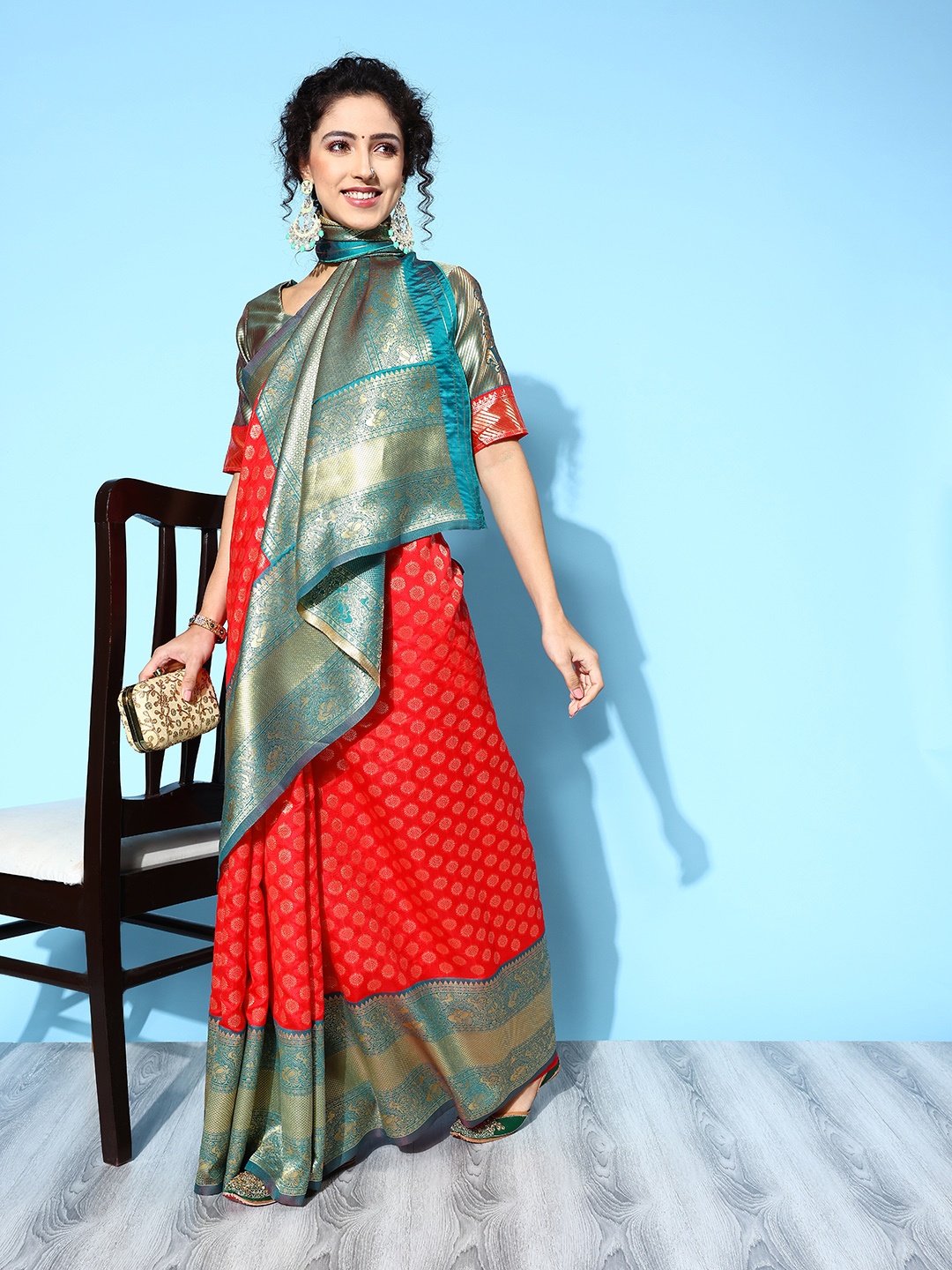 

Saree mall Ethnic Motifs Saree with Woven Design Border, Red