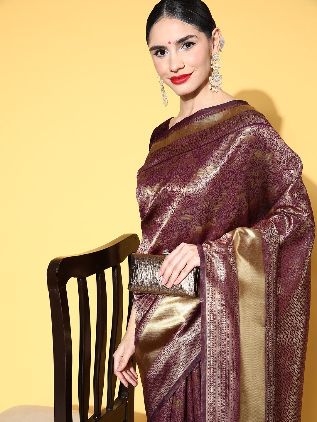 

Saree mall Ethnic Motifs Saree with Woven Design Border, Burgundy