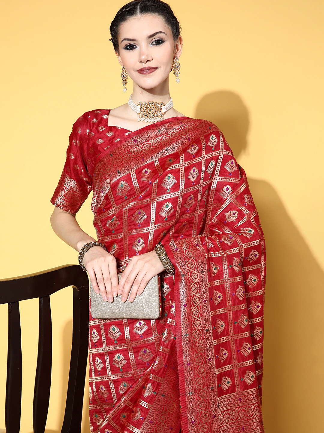 

Saree mall Ethnic Motifs Saree with Woven Design Border, Maroon