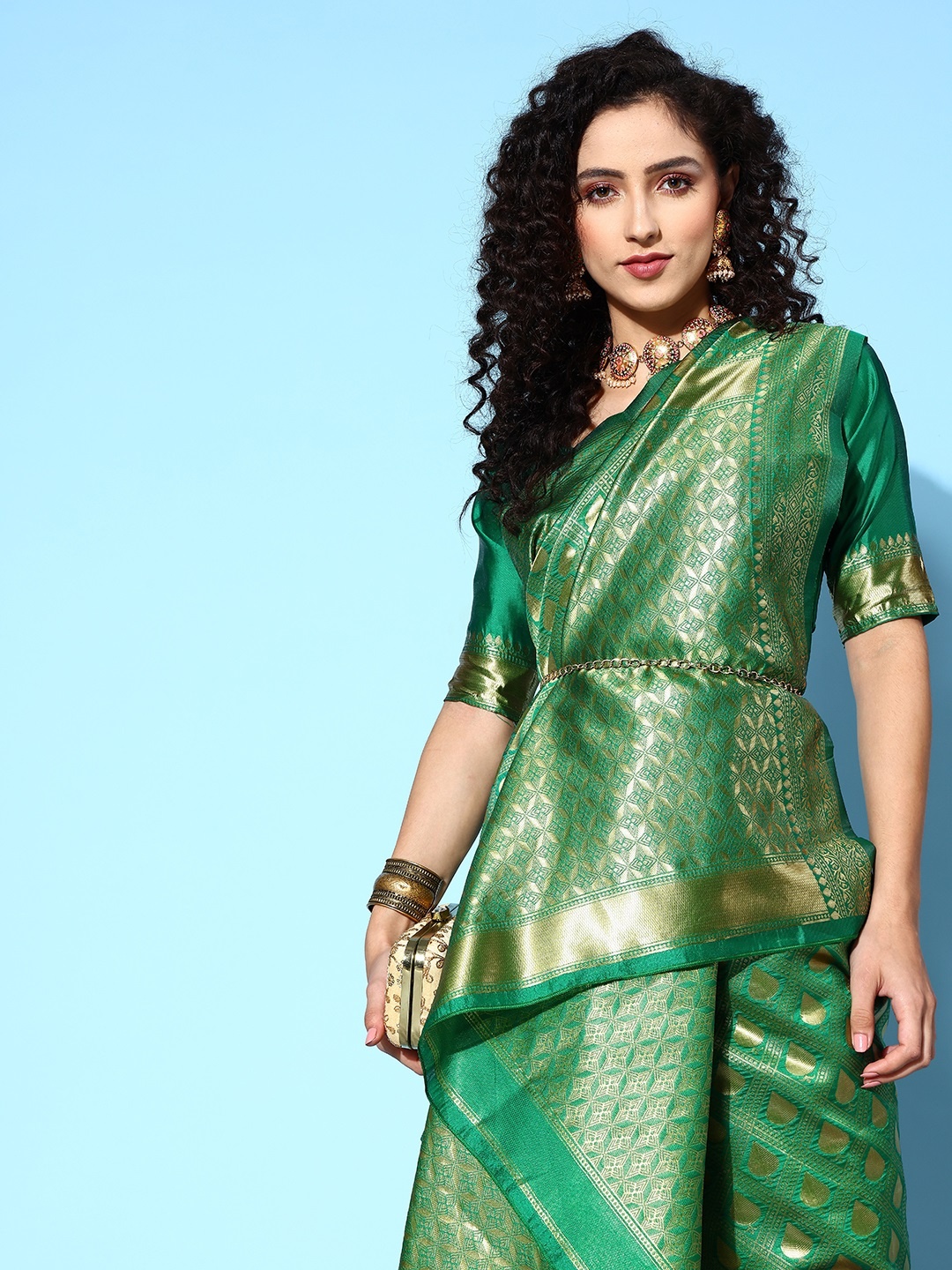 

Saree mall Ethnic Motifs Saree with Woven Design Border, Green