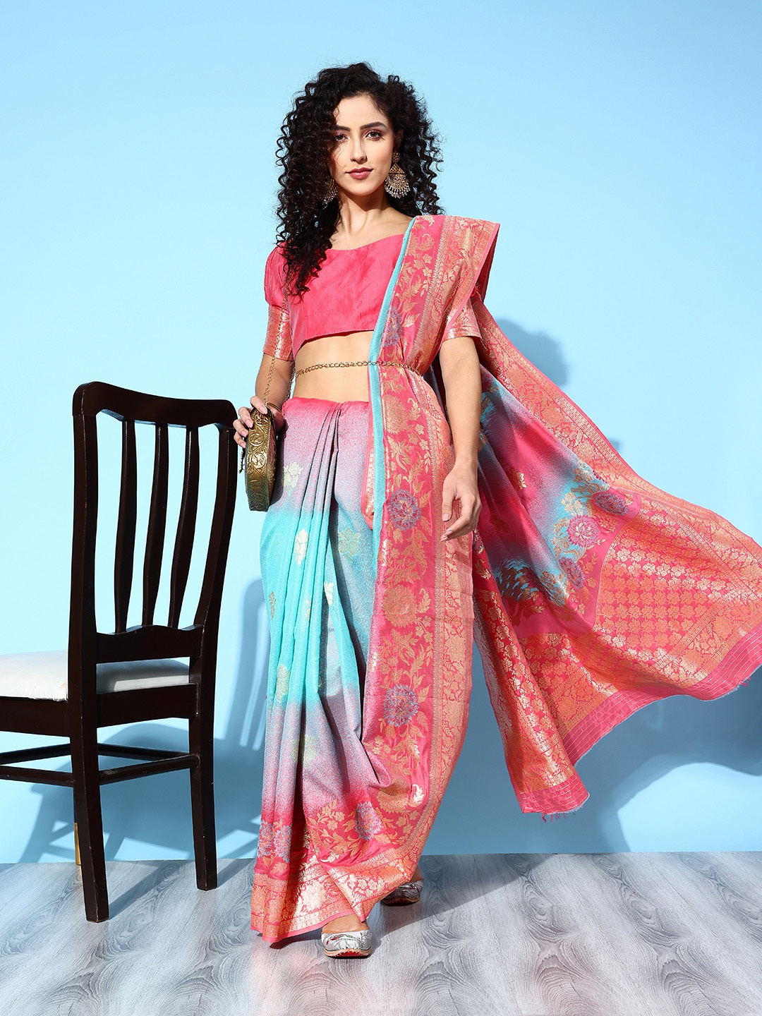 

Saree mall Ethnic Motifs Saree with Woven Design Border, Pink