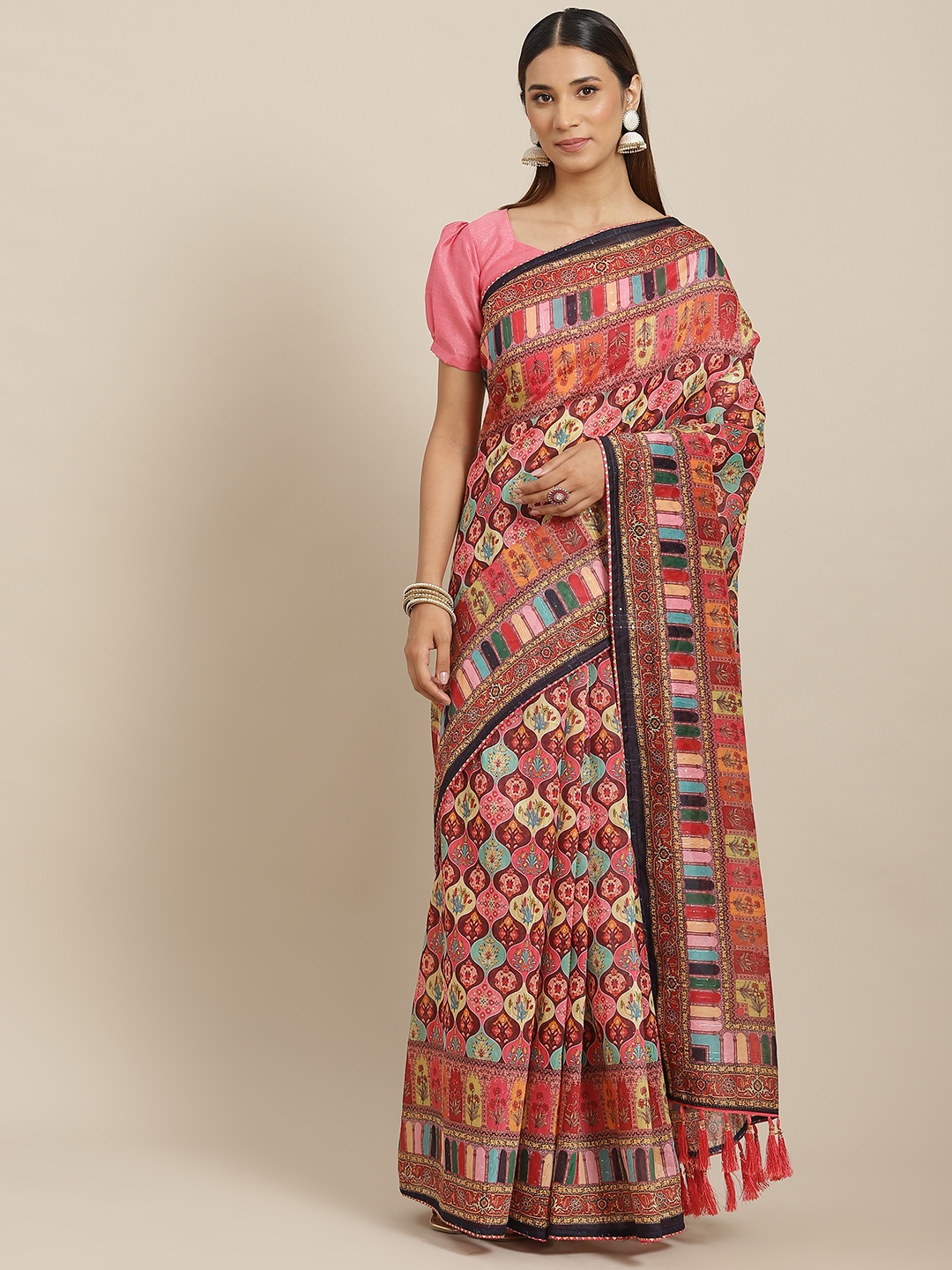 

Kalista Multicoloured Ethnic Motifs Print Organza Saree, Multi