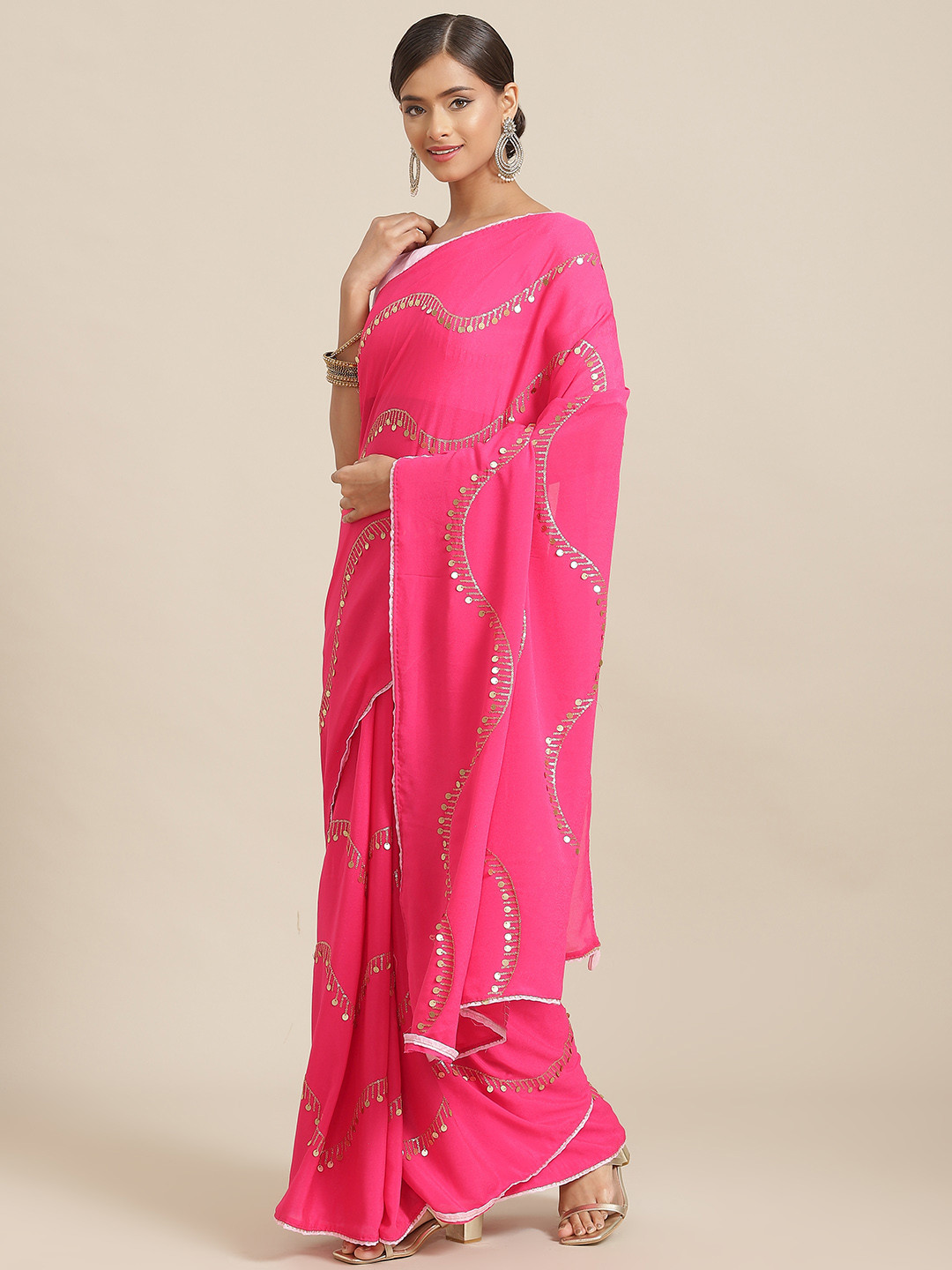 

Kalista Pink Sequinned Saree