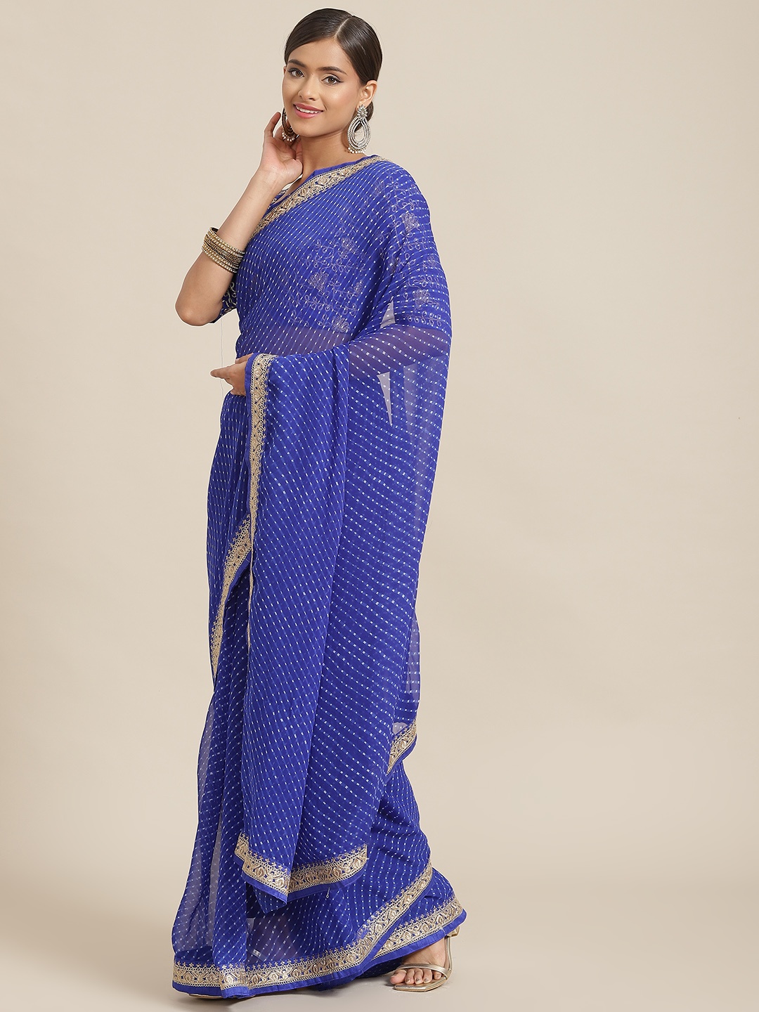 

Kalista Navy Blue Leheriya Zari Saree