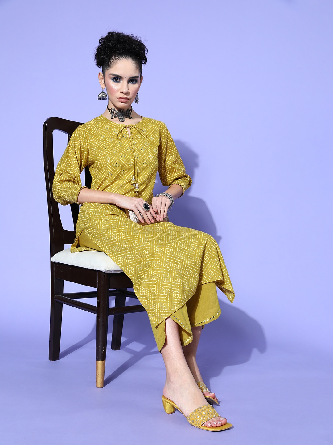 

ZOLA Women Ethnic Motifs Pure Cotton Desi Girl Kurta Set, Mustard