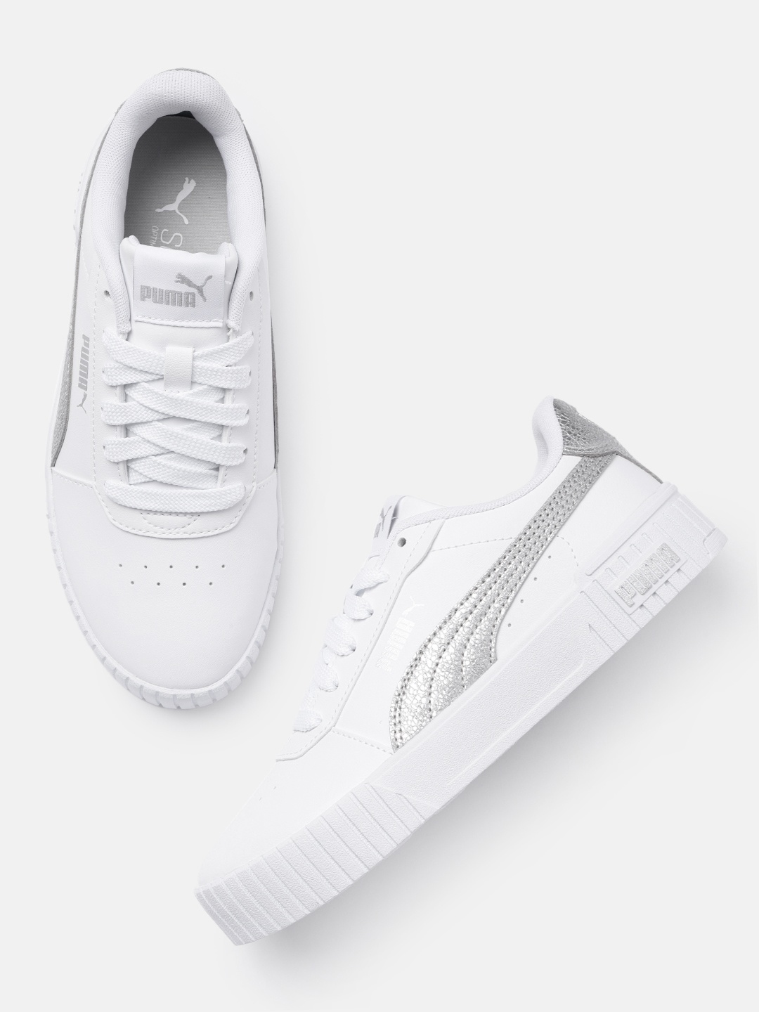 

Puma Women White Carina 2.0 Distressed SoftFoam Sneakers
