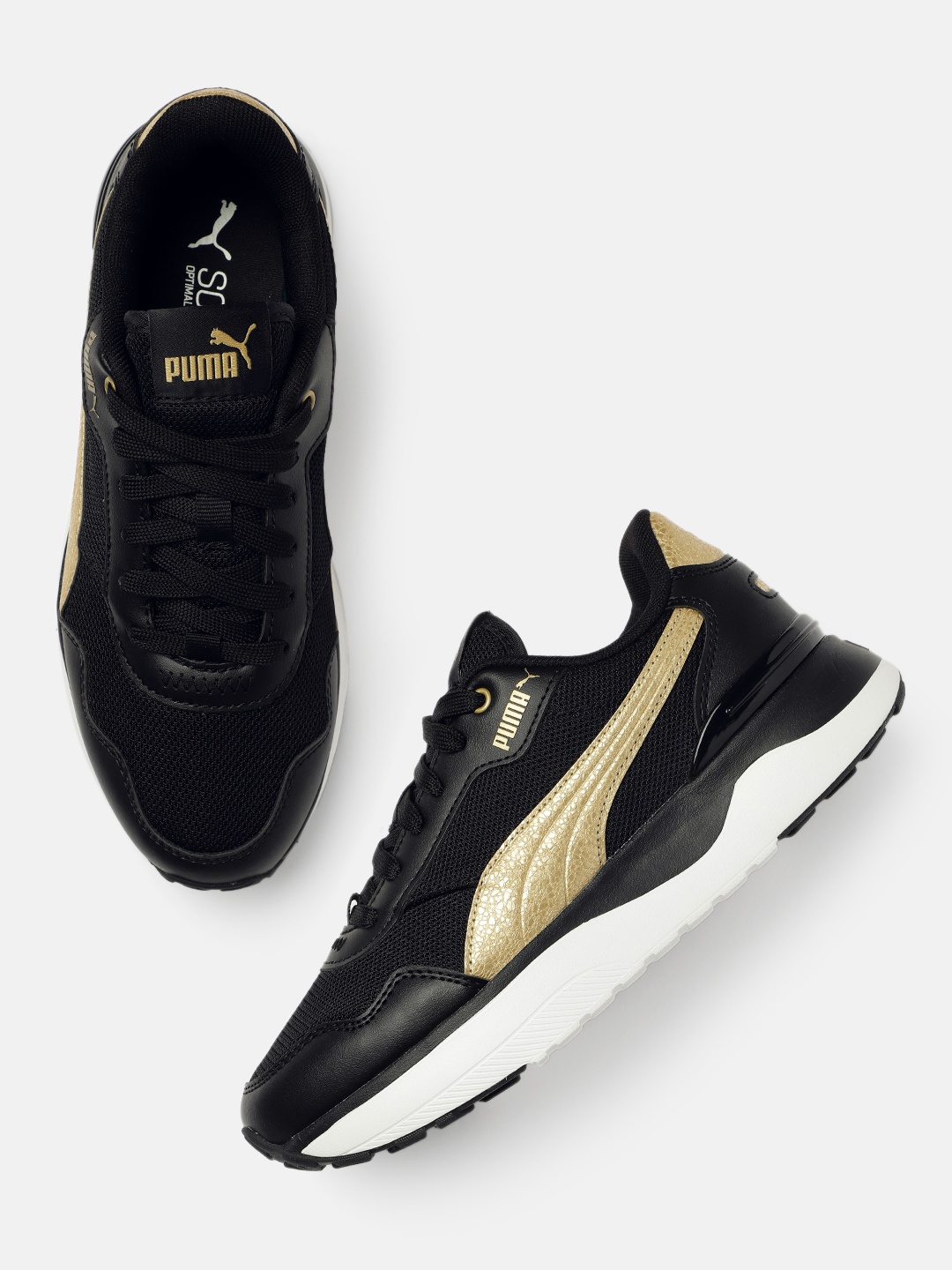 

Puma Women Black & Gold-Toned Colourblocked R78 Voyage Distressed Sneakers