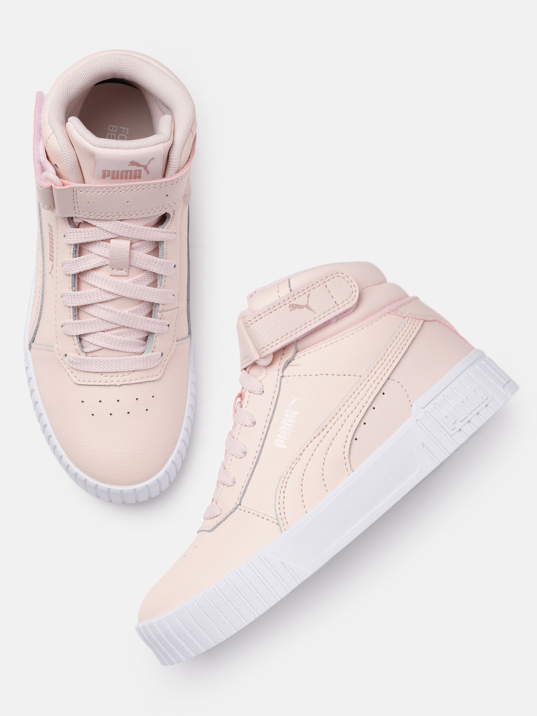 

Puma Women Peach-Coloured Carina 2.0 Mid-Top Perforations Leather Sneakers