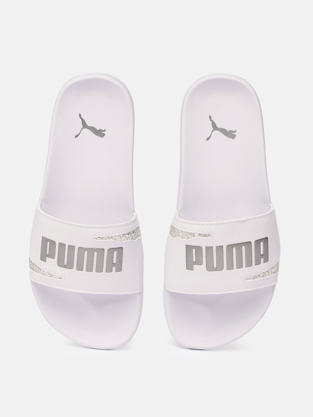 

Puma Women White & Silver-Toned Brand Logo Debossed Leadcat 2.0 Star Quality Sliders