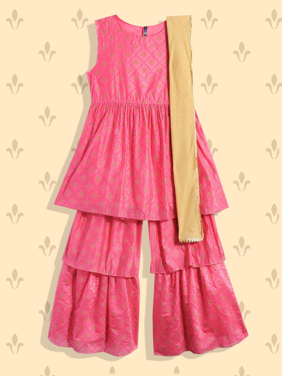 

YK Girls Pink Printed Kurta Set With Dupatta