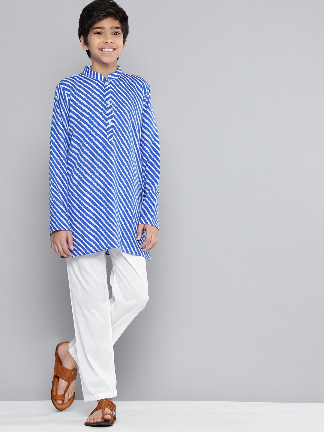 

YK Boys Blue & White Striped Kurta with Pyjamas
