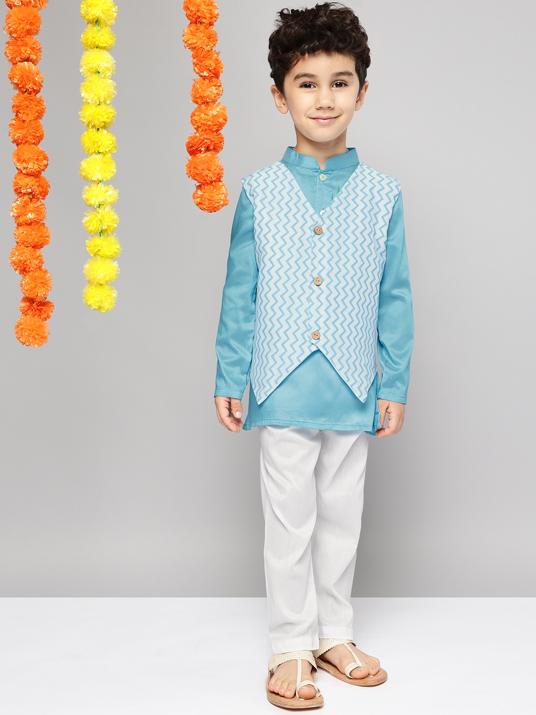 

YK Boys Blue Kurta with Trousers and Nehru Jacket