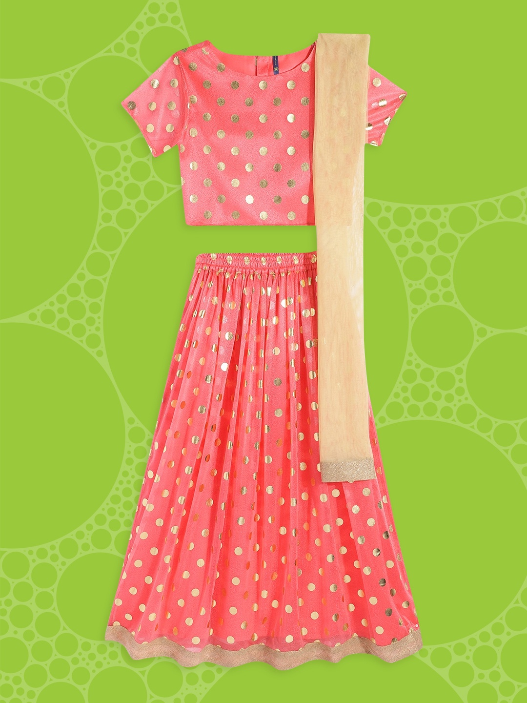 

YK Girls Pink Printed Ready to Wear Lehenga & Choli With Dupatta