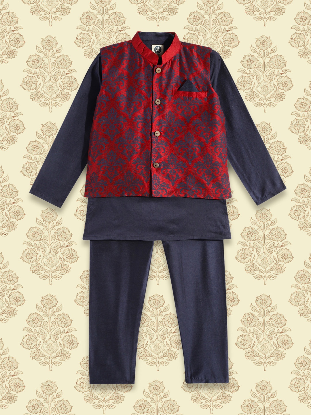 

YK Boys Navy Blue Kurta with Pyjamas & Nehru Jacket