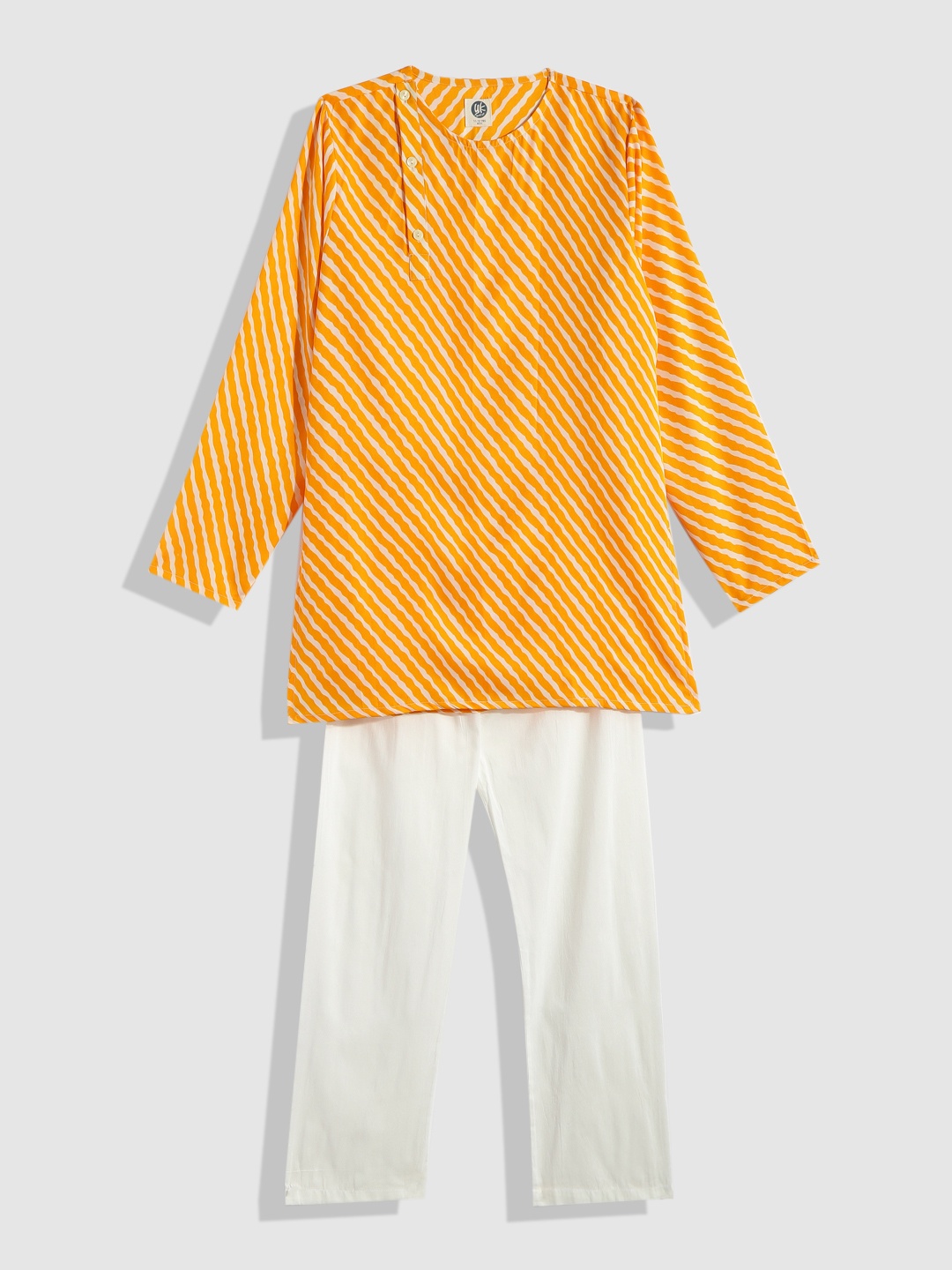 

YK Boys Yellow Striped Angrakha Kurta with Pyjamas