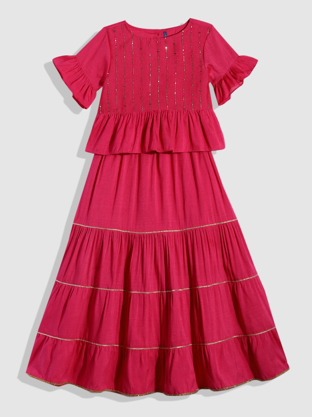 

YK Girls Pink Sequinned Embellished Ready to Wear Lehenga Choli