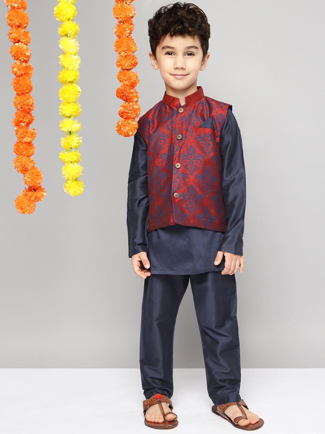 

YK Boys Navy Blue Kurta with Pyjamas & Nehru Jacket