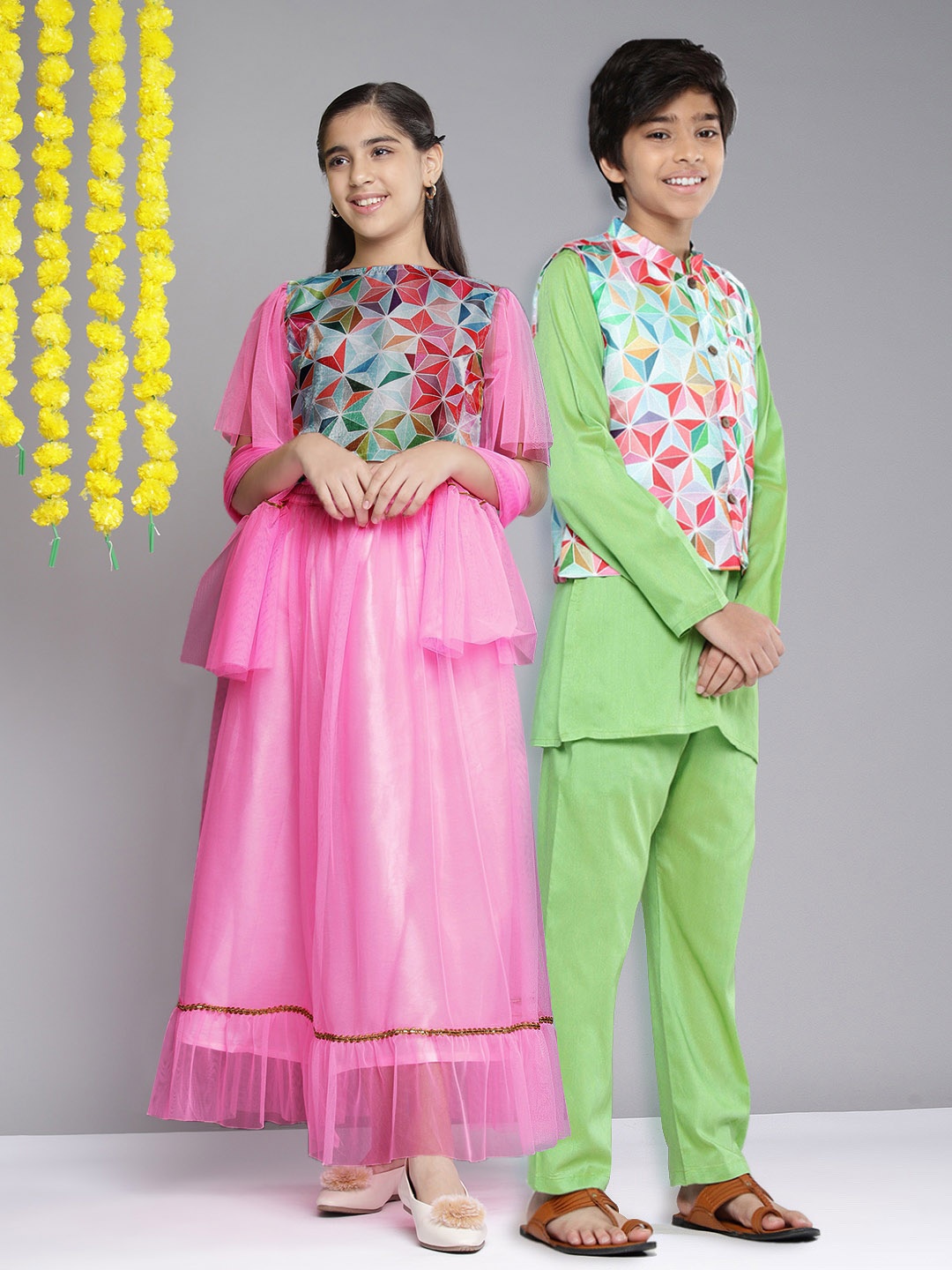

YK Girls Pink Sibling Collection Ready to Wear Lehenga & Blouse With Dupatta