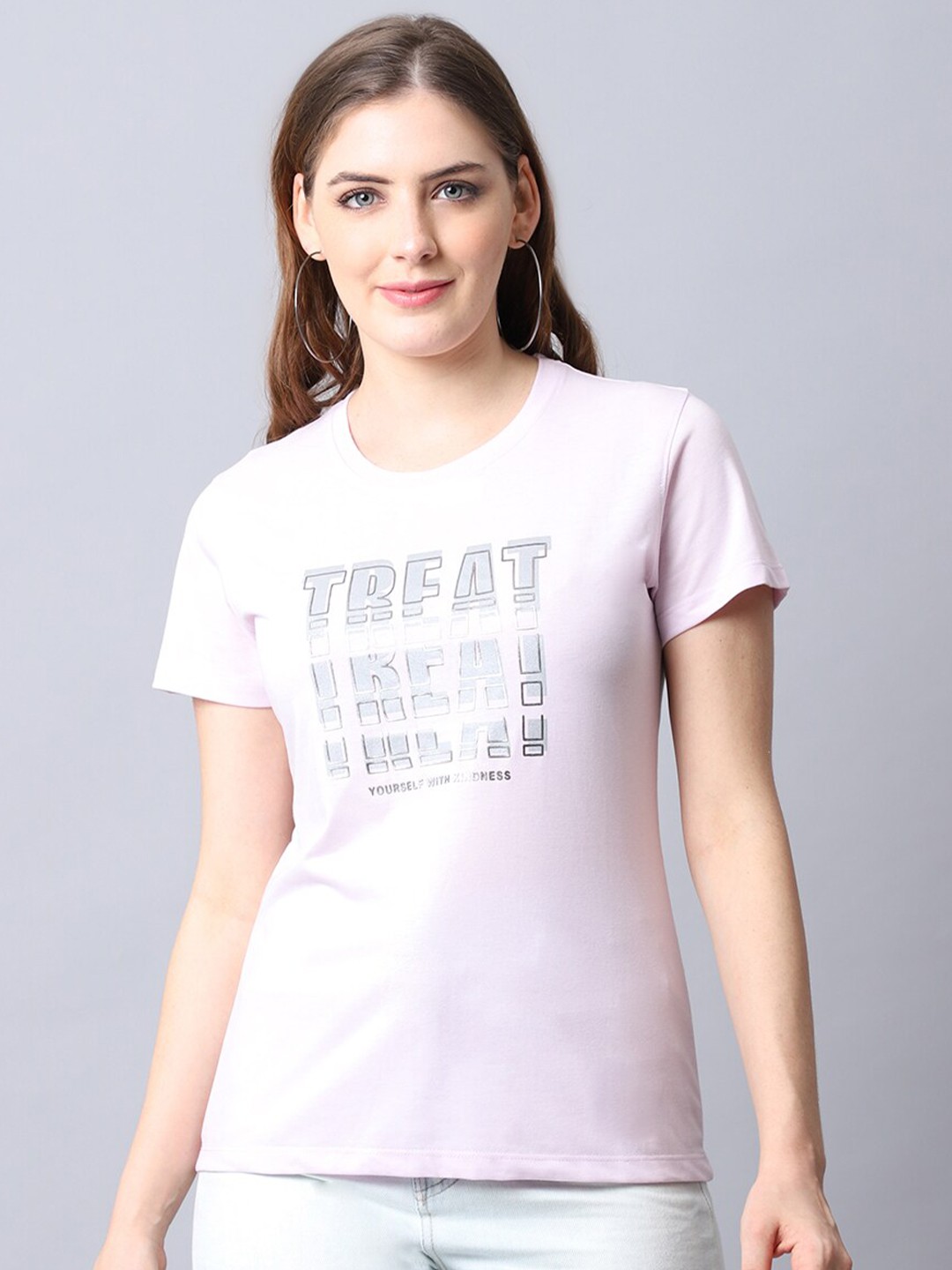

Cantabil Women Pink Typography Printed Raw Edge T-shirt