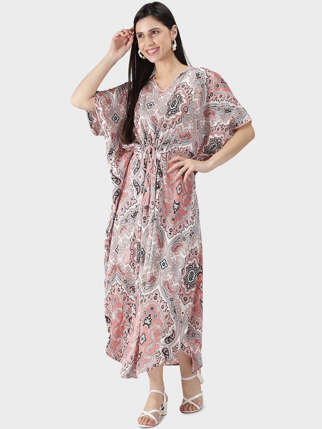 

DUSK ATTIRE Pink Printed Maxi Kaftan Nightdress