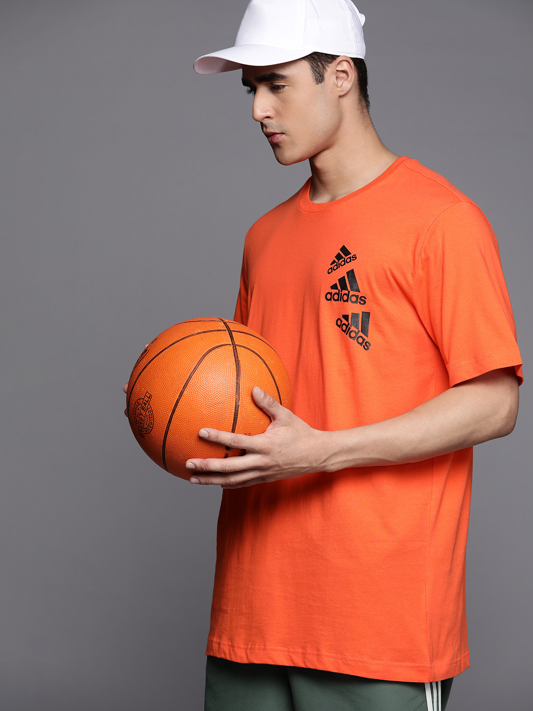 

ADIDAS Men Orange Essentials Brand Love Pure Cotton Oversized Fit T-shirt