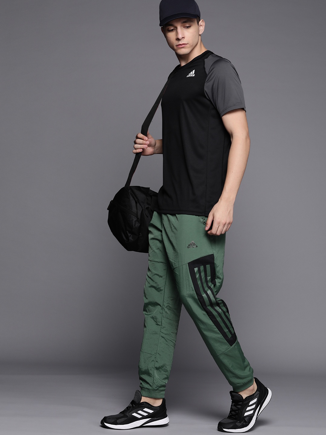 

ADIDAS Men Olive Green 3-Stripes Woven Track Pants