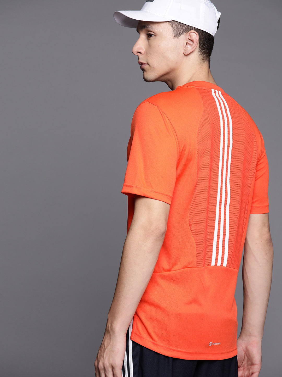 

ADIDAS Men Orange & White Striped Training Aeroready Sustainable T-shirt