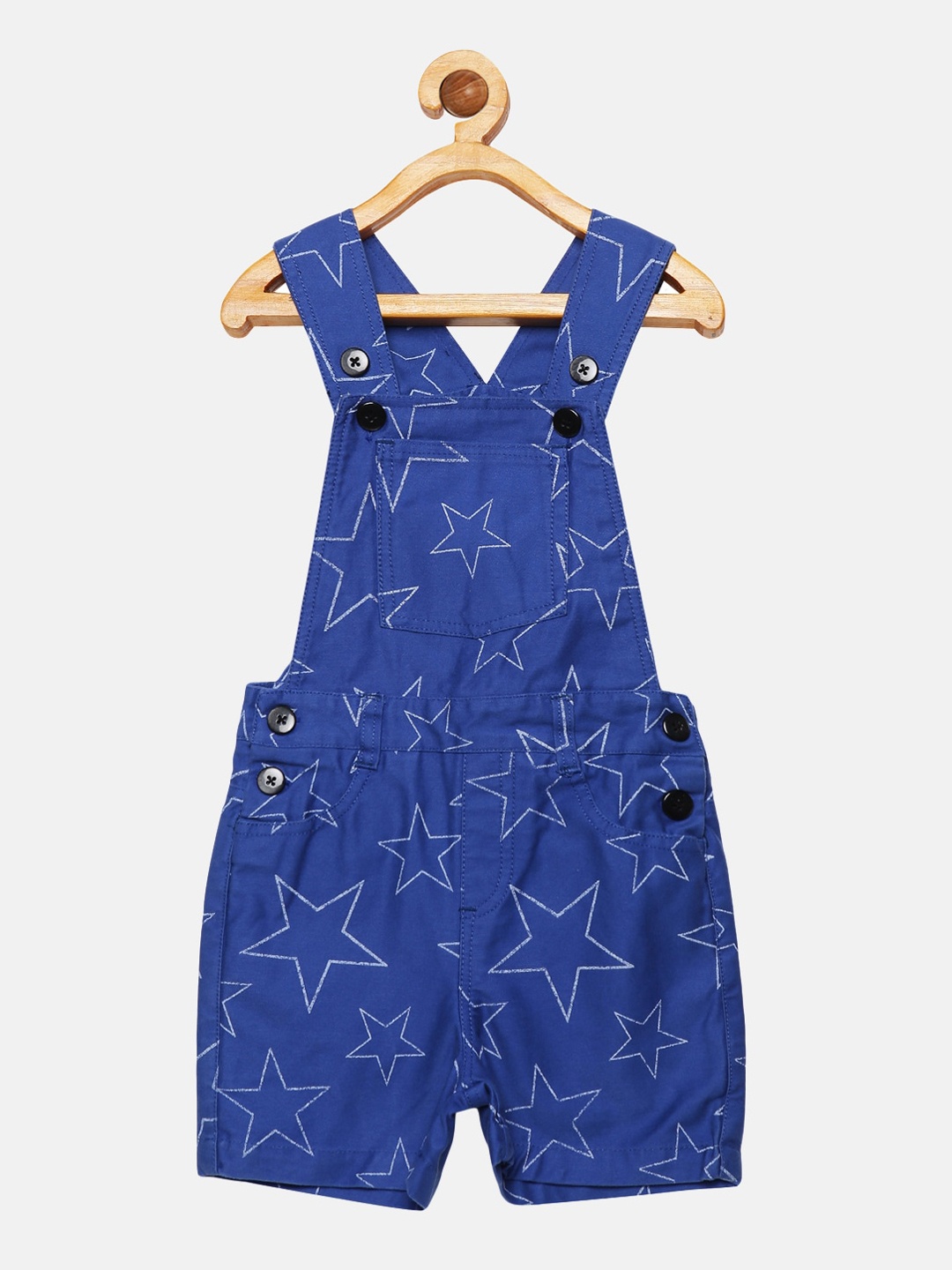 

KiddoPanti Boys Blue & White Printed Pure Cotton Dungarees
