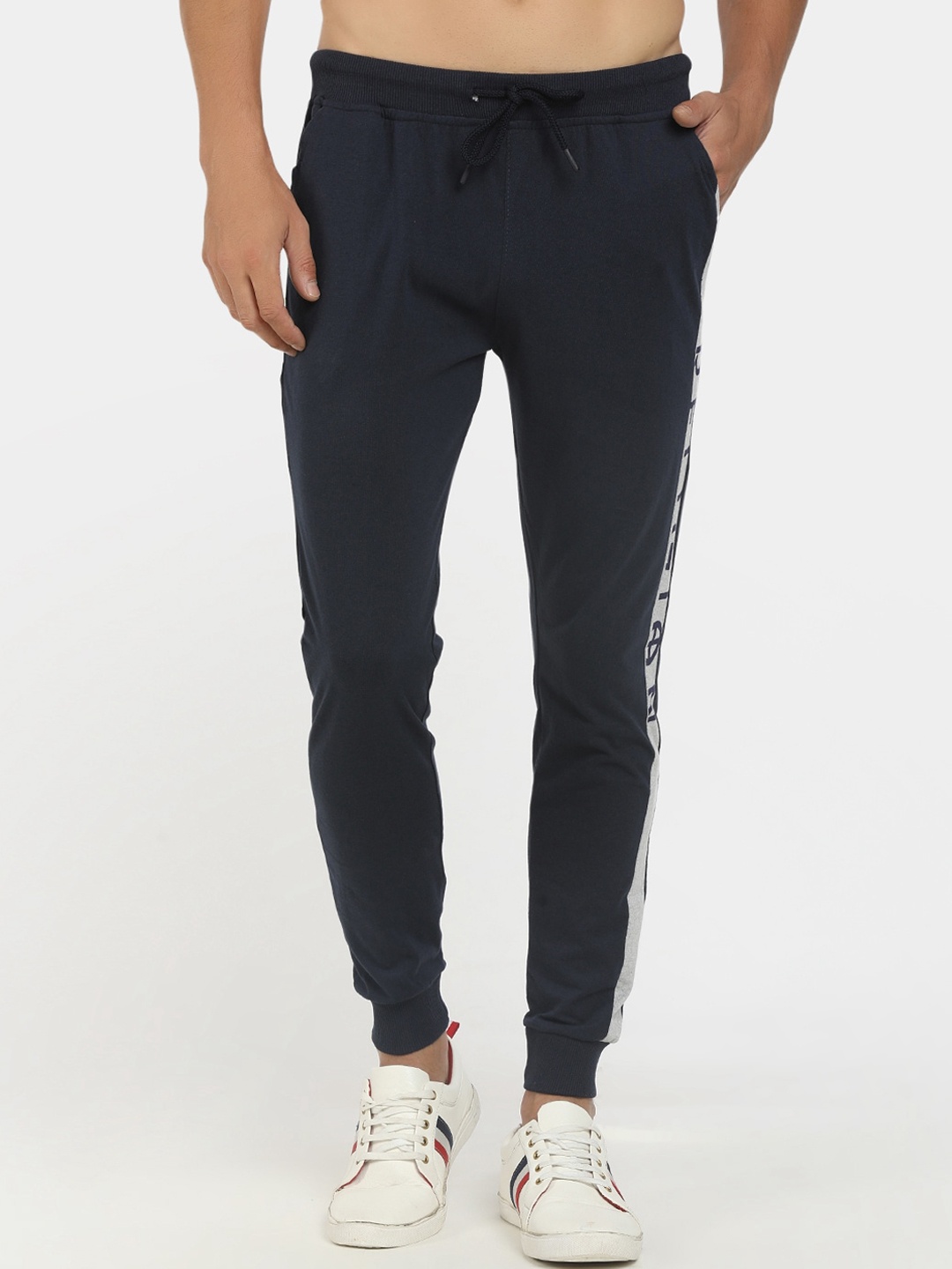 

V-Mart Men Navy Blue & Grey Striped Slim Fit Joggers