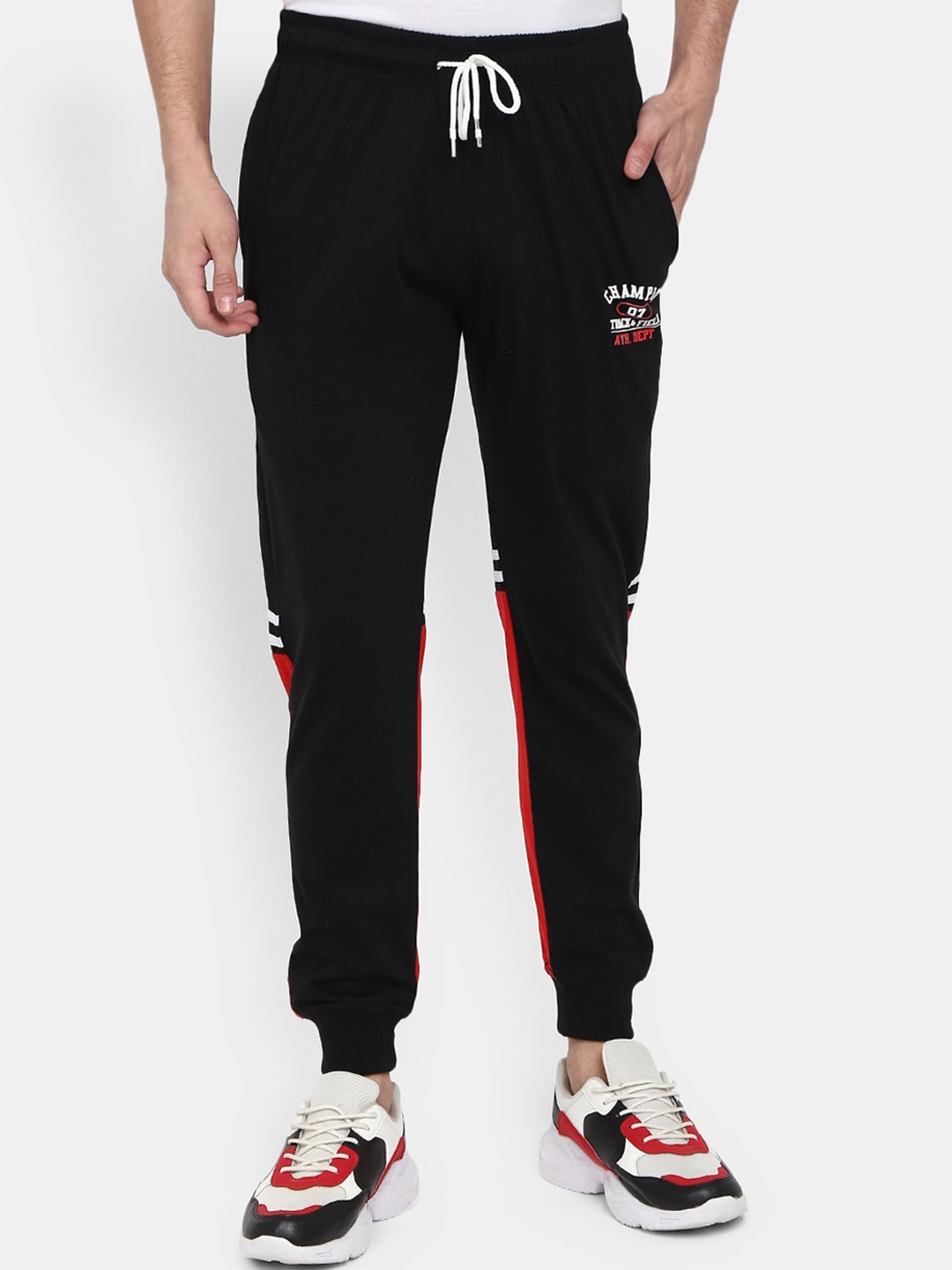 

V-Mart Men Black & Red Colourblocked Joggers