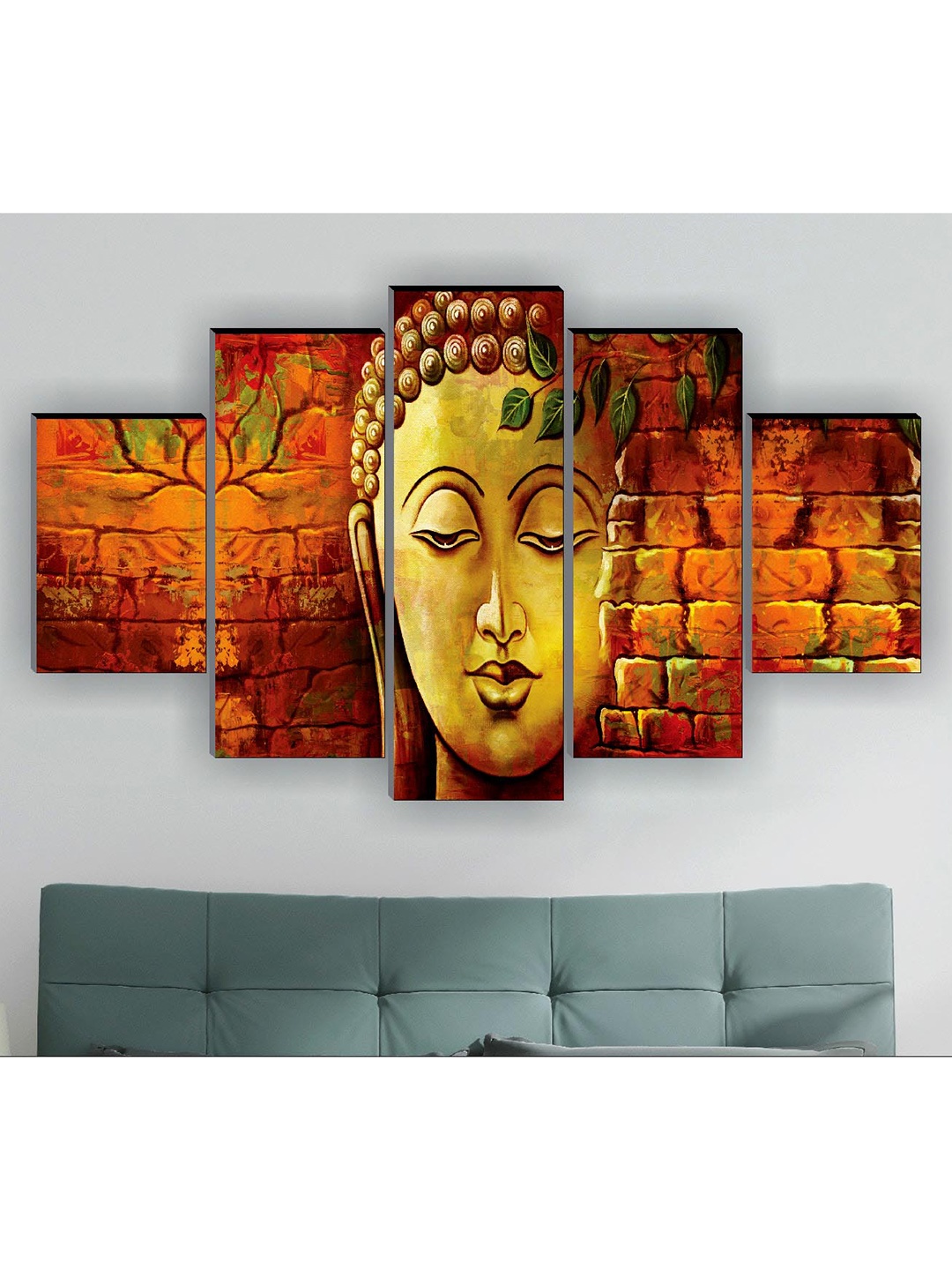 

SAF Set Of 5 Brown & Gold-Toned Buddha Wall Painting