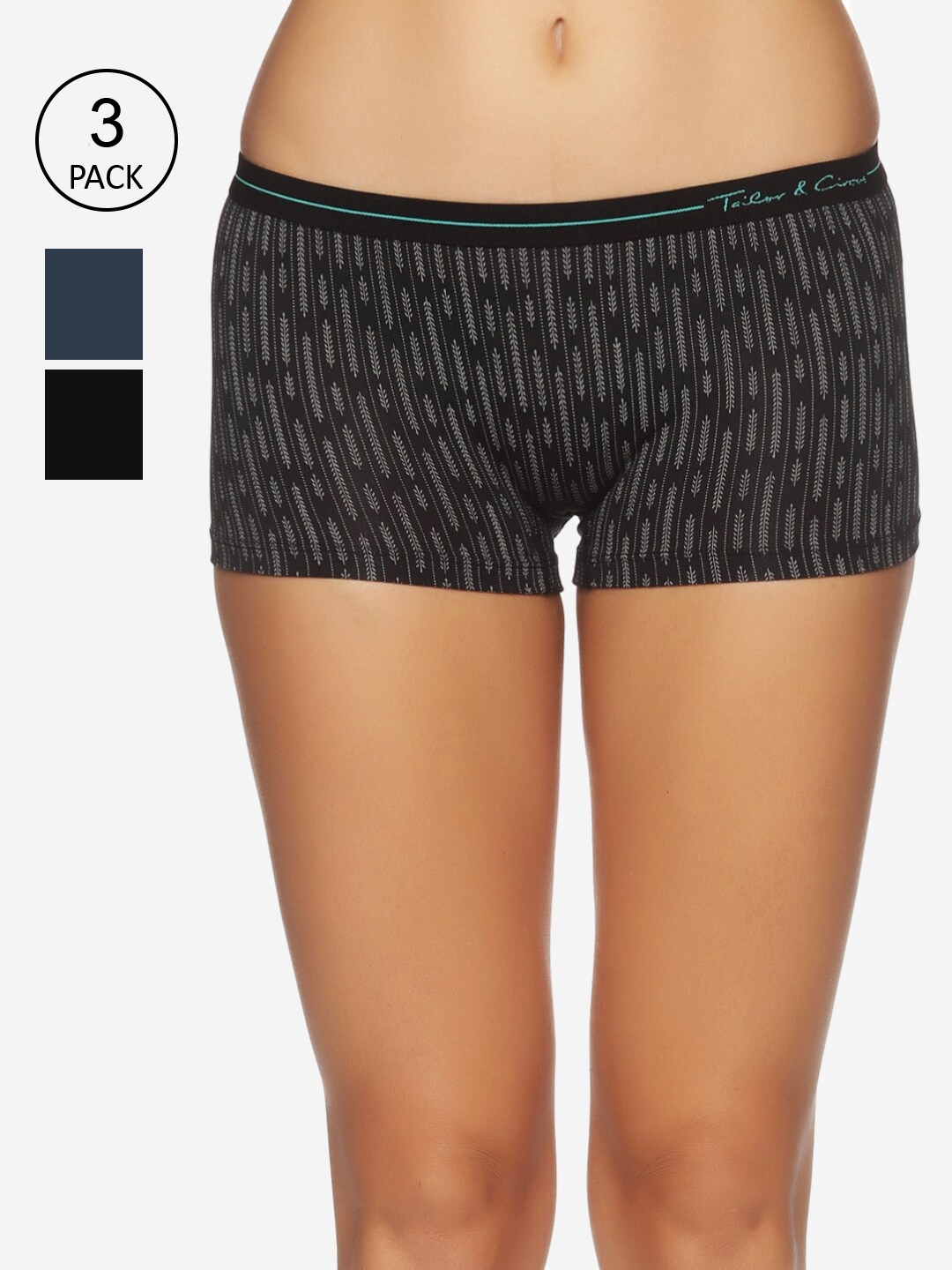 

Tailor & Circus Women Set of 3 Anti-Bacterial Boyshorts, Black