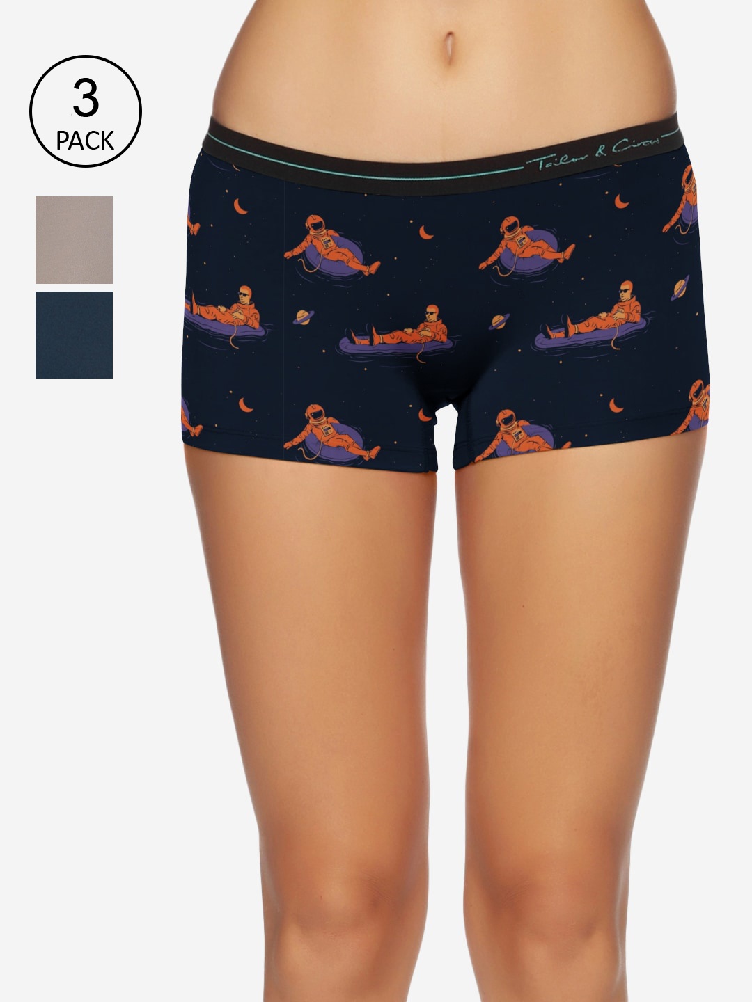 

Tailor & Circus Women Pack Of 3 Printed Anti-Bacterial Boy Shorts Briefs, Blue