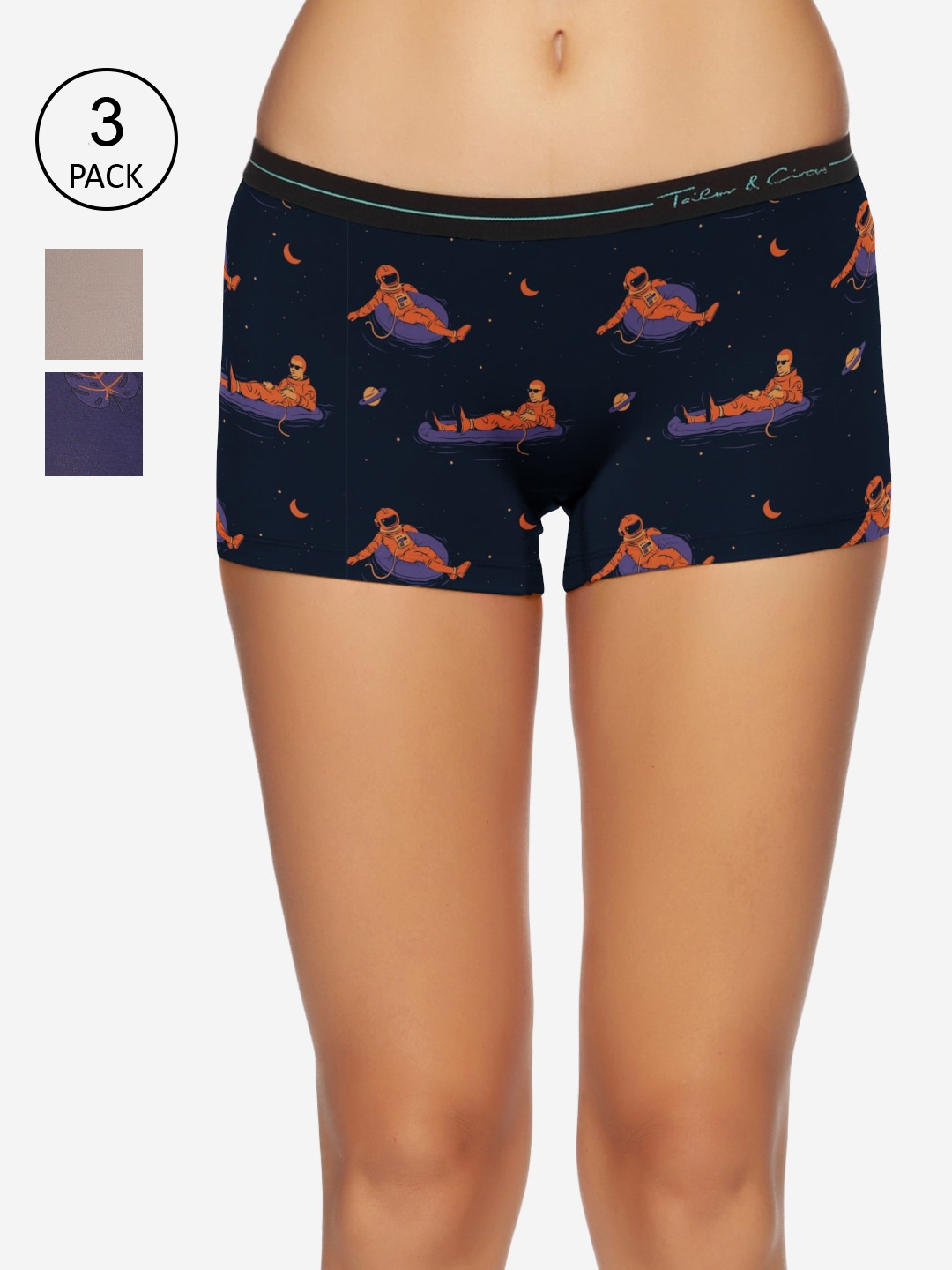 

Tailor & Circus Pack of 3 Grey & Navy Blue Printed Boy Shorts